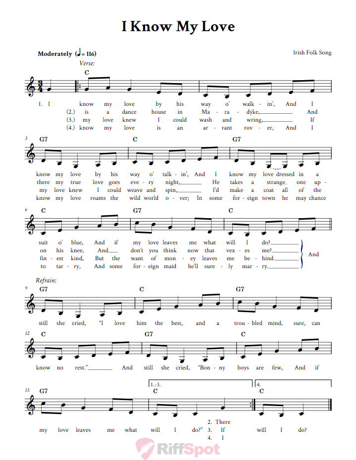I Know My Love Treble Clef Sheet Music for F Instruments