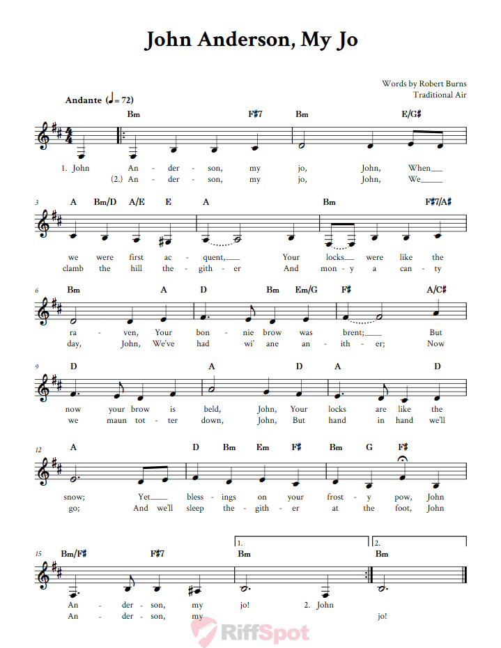 John Anderson, My Jo Treble Clef Sheet Music for F Instruments