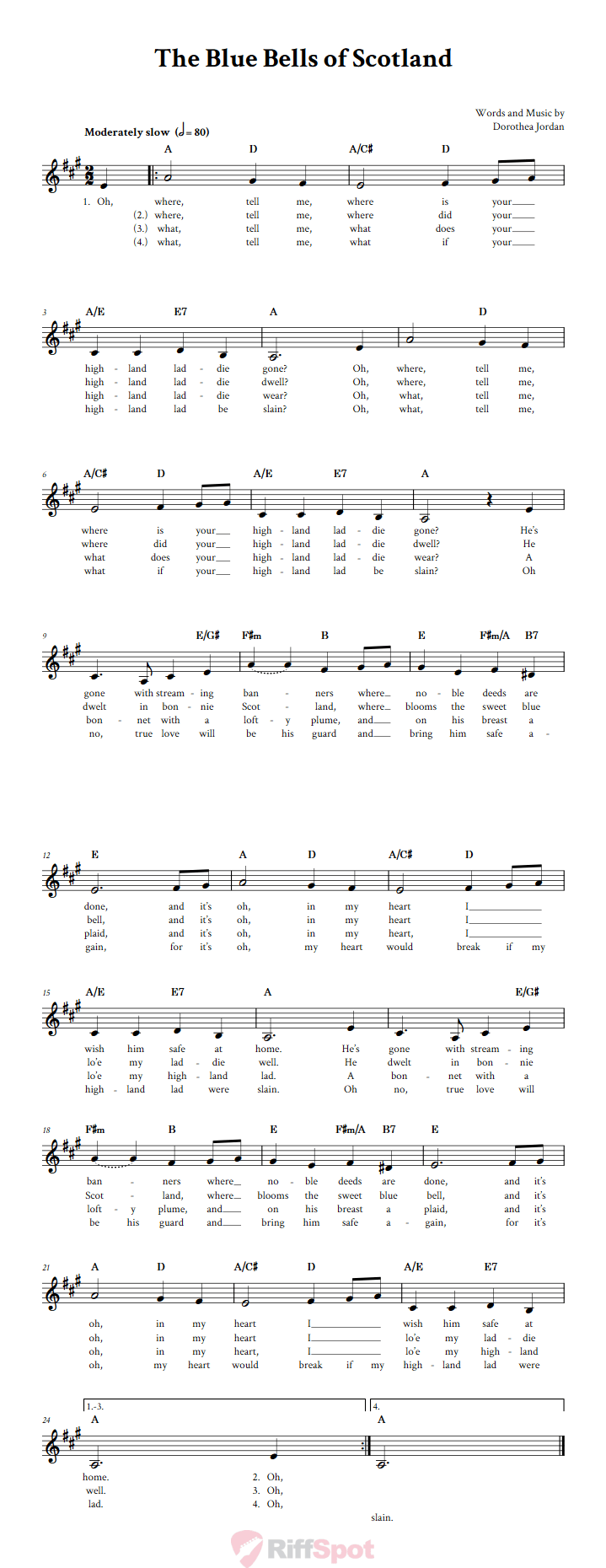 The Blue Bells of Scotland Treble Clef Sheet Music for F Instruments