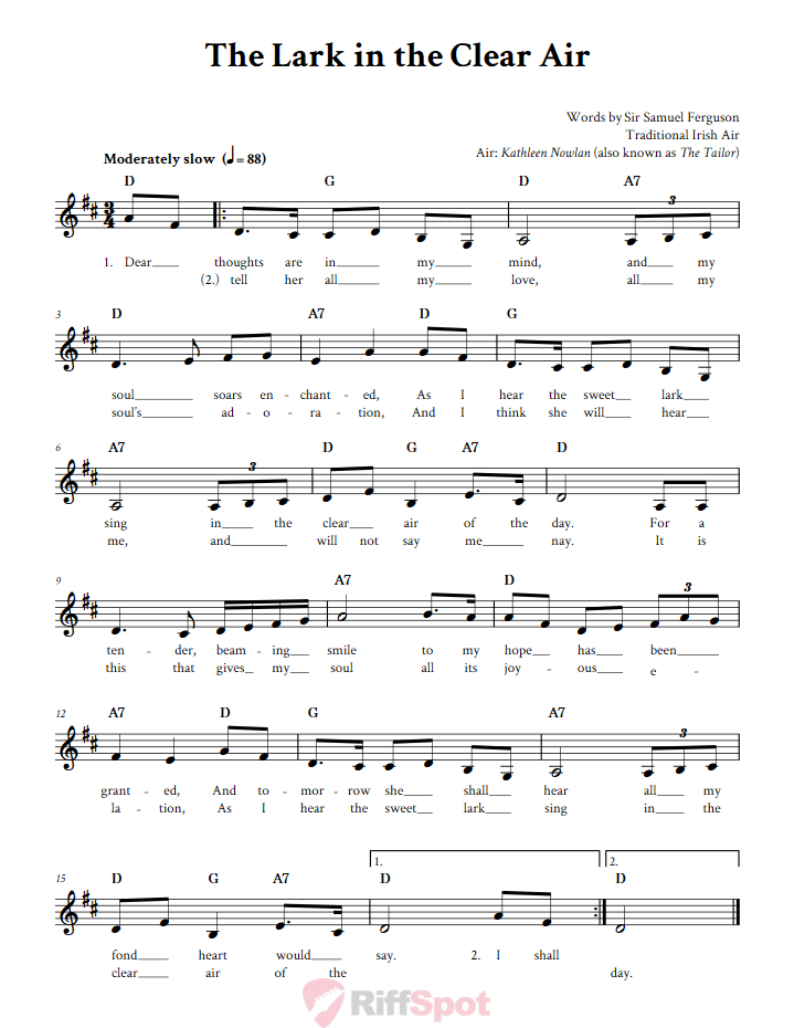 The Lark in the Clear Air Treble Clef Sheet Music for F Instruments