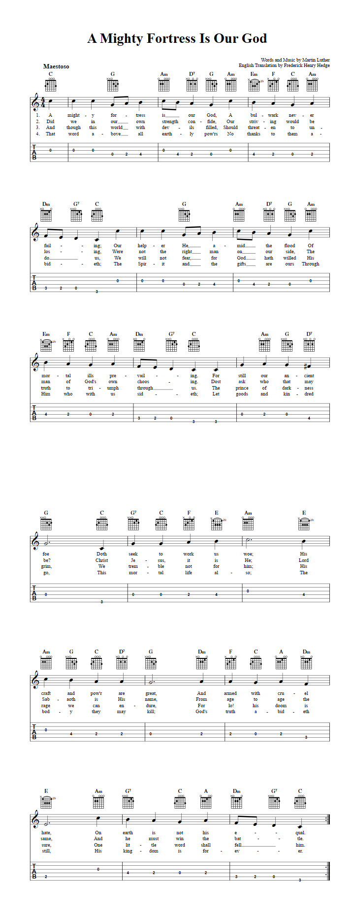 A Mighty Fortress Is Our God Guitalele Tab