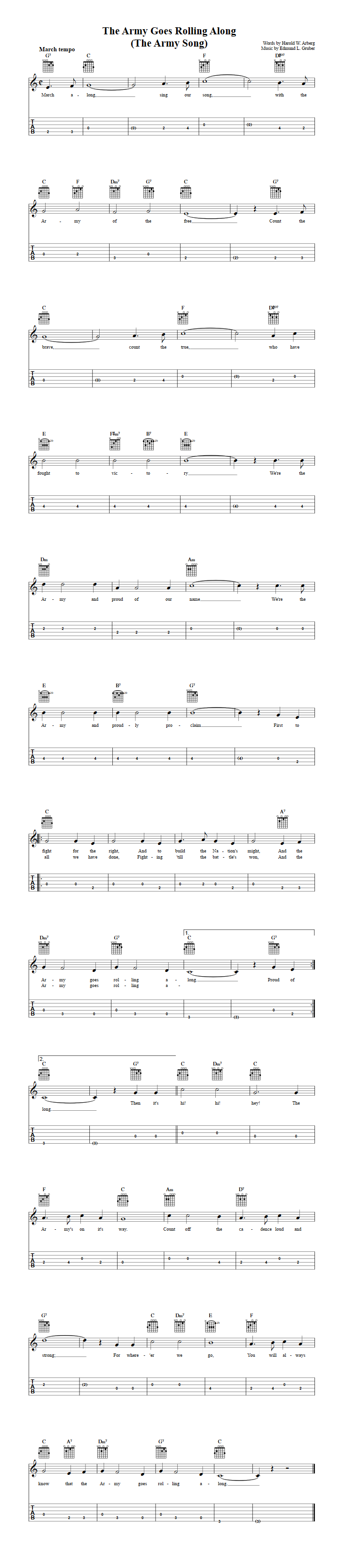The Army Goes Rolling Along Guitalele Tab