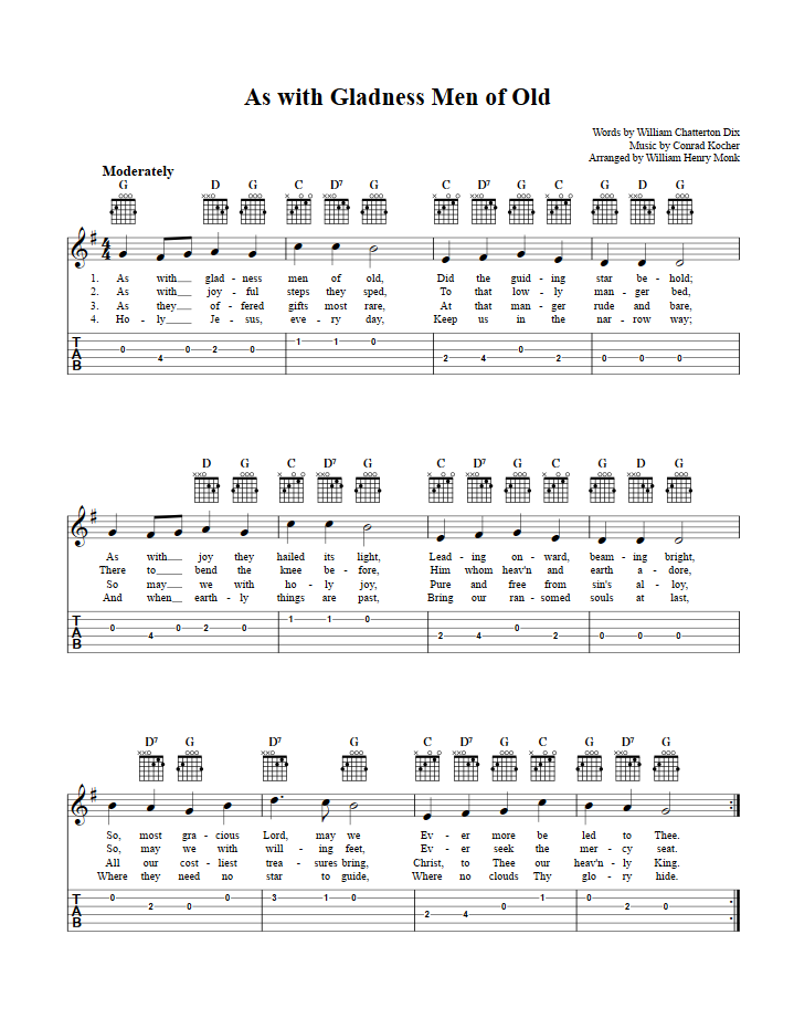 As with Gladness Men of Old Guitar Tab