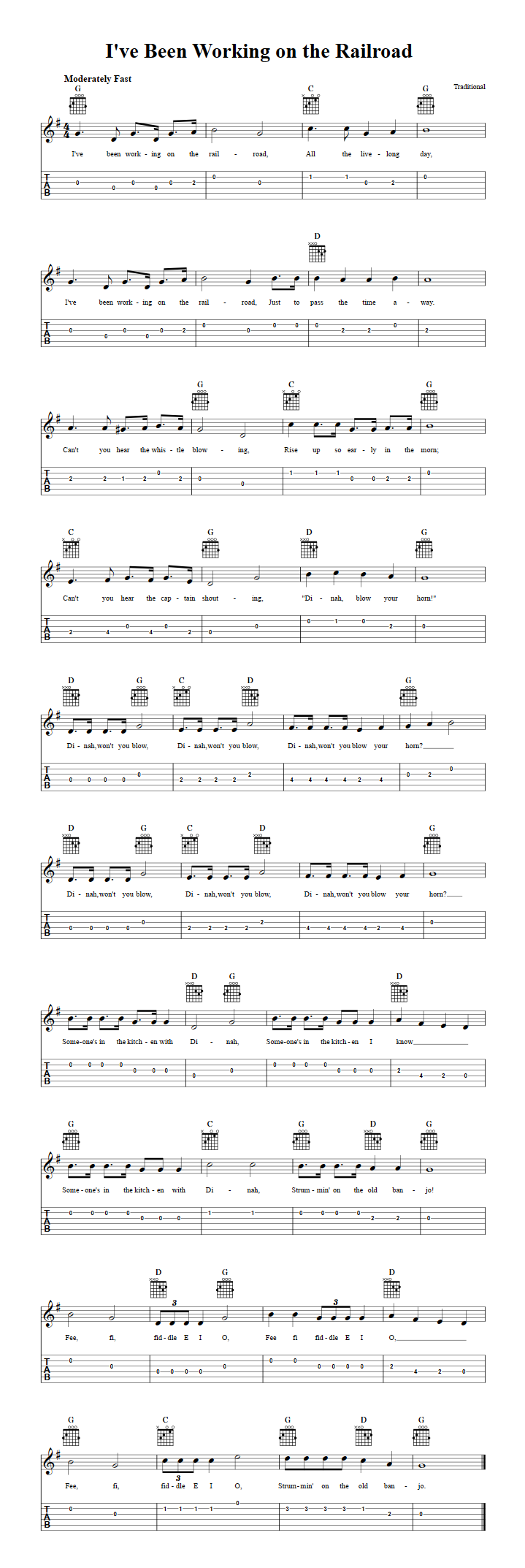 I've Been Working on the Railroad Guitar Tab