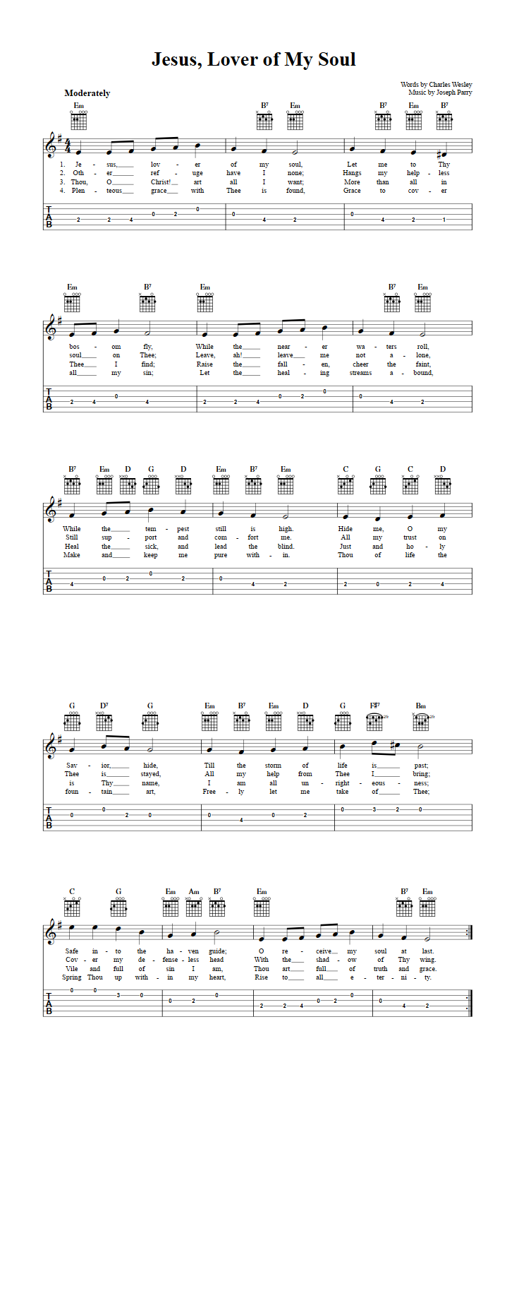 Jesus, Lover of My Soul Guitar Tab