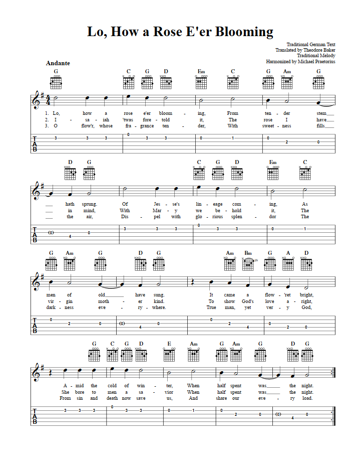 Lo, How a Rose E'er Blooming Guitar Tab