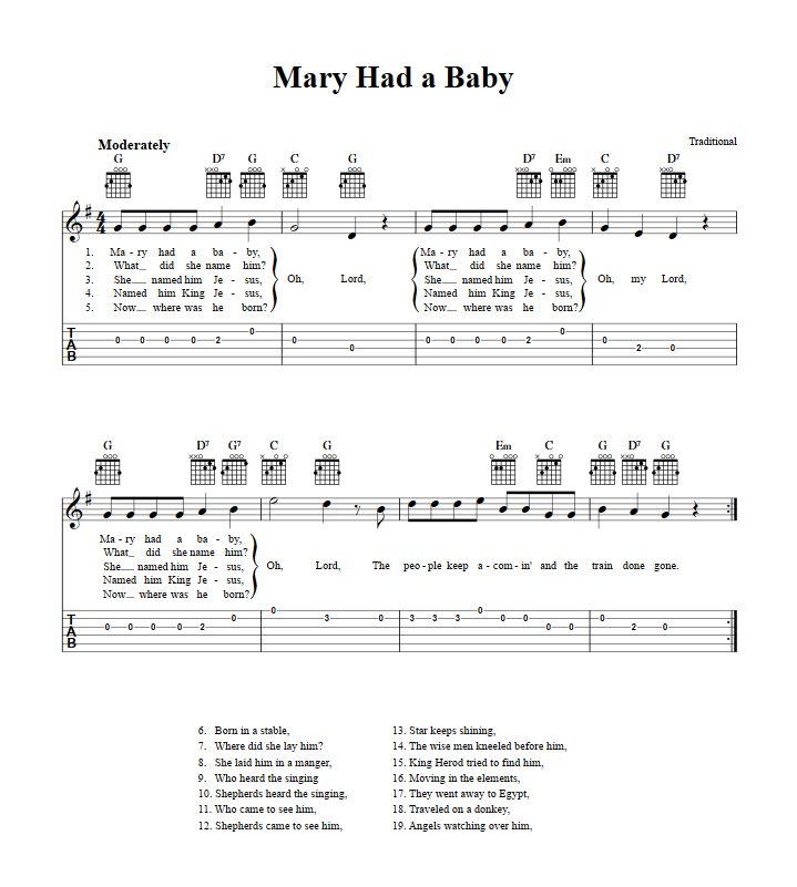 Mary Had a Baby Guitar Tab