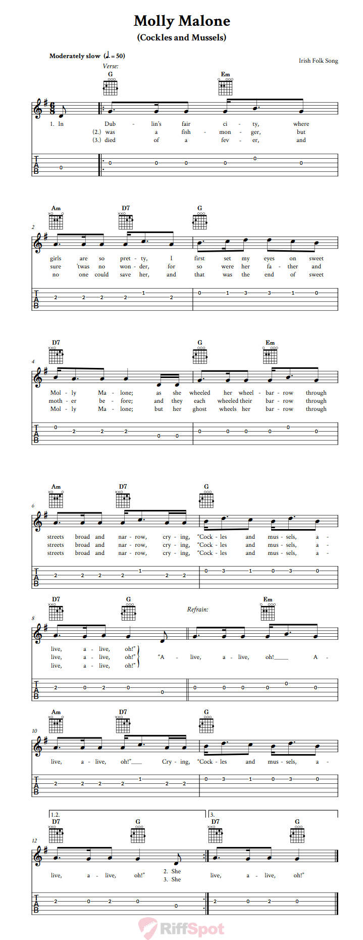 Molly Malone Guitar Tab