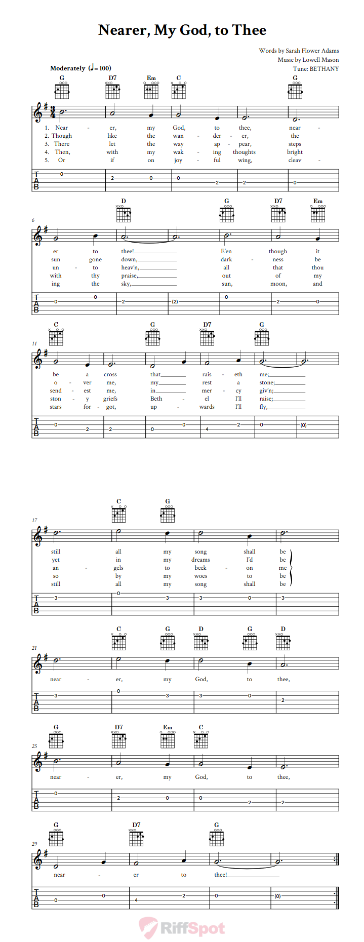 Nearer, My God, to Thee Guitar Tab