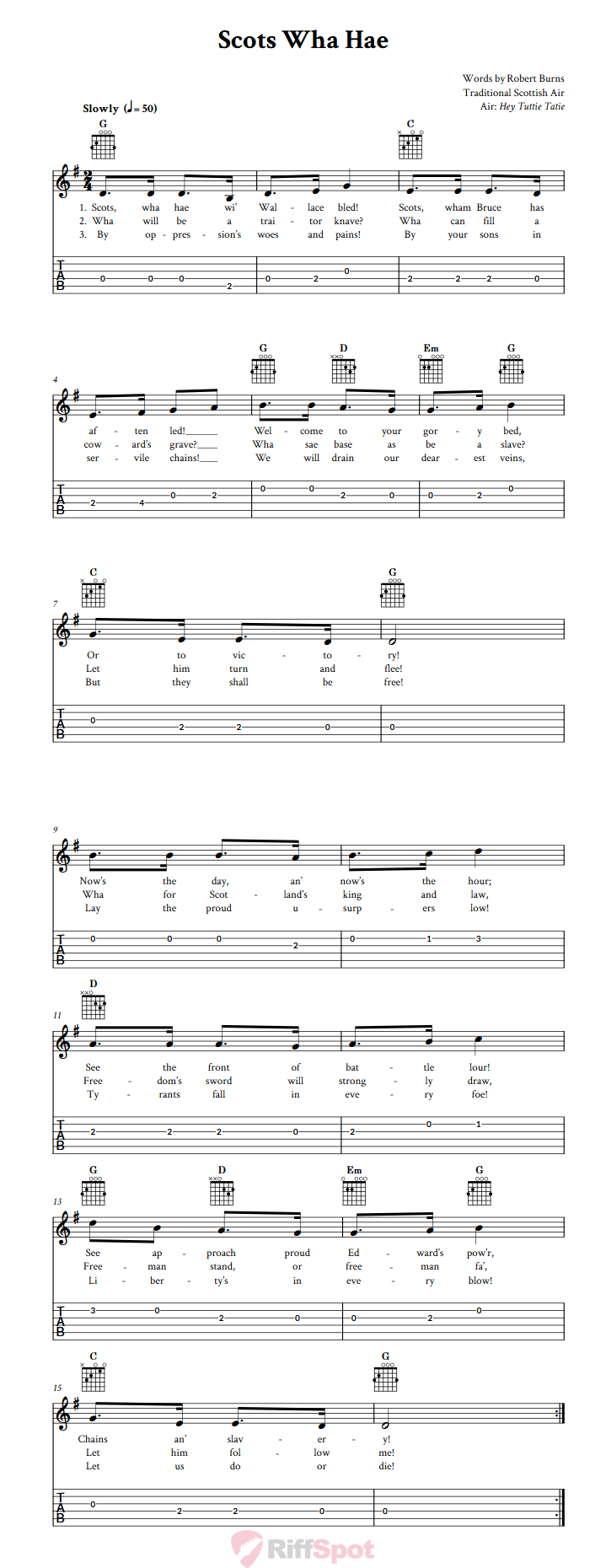 Scots Wha Hae Guitar Tab