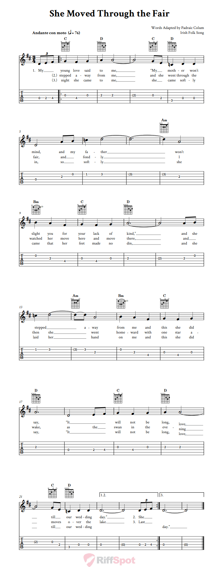 She Moved Through the Fair Guitar Tab
