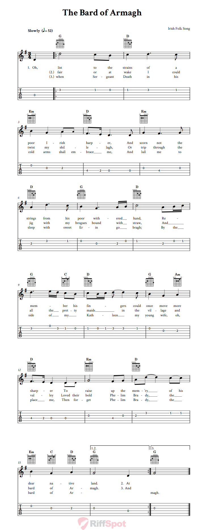 The Bard of Armagh Guitar Tab