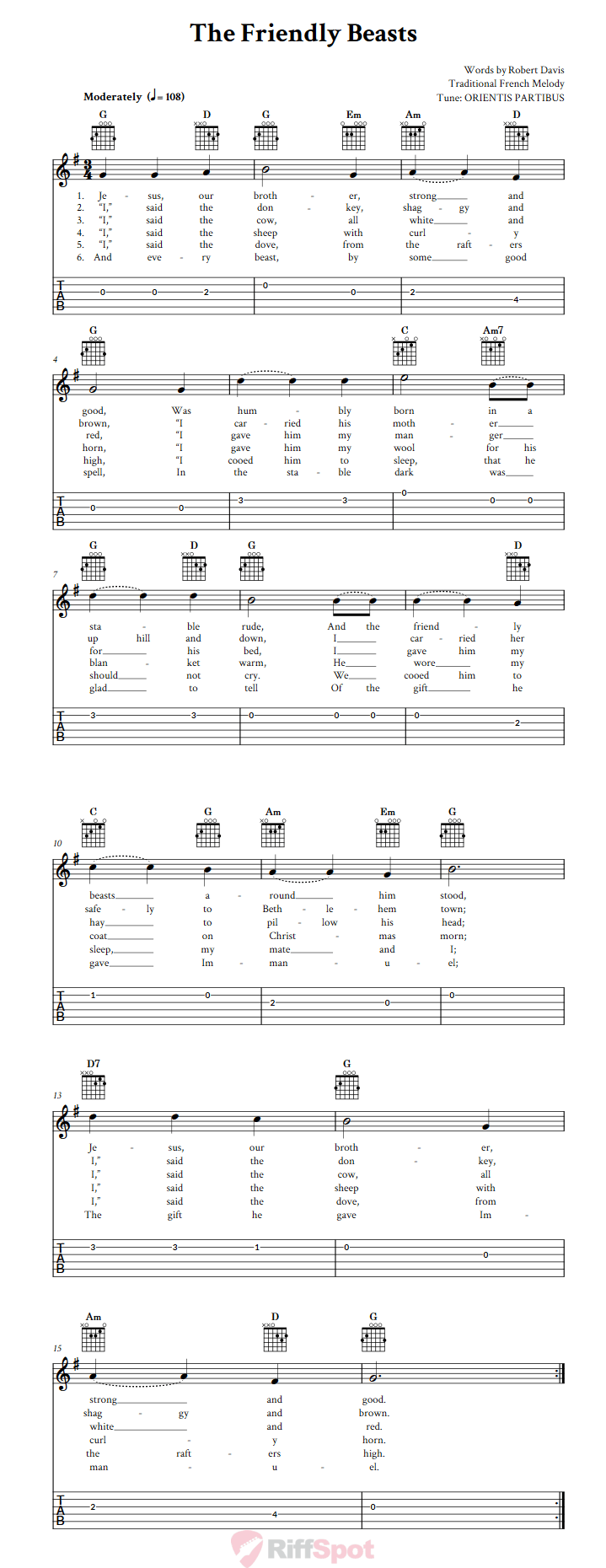 The Friendly Beasts Guitar Tab