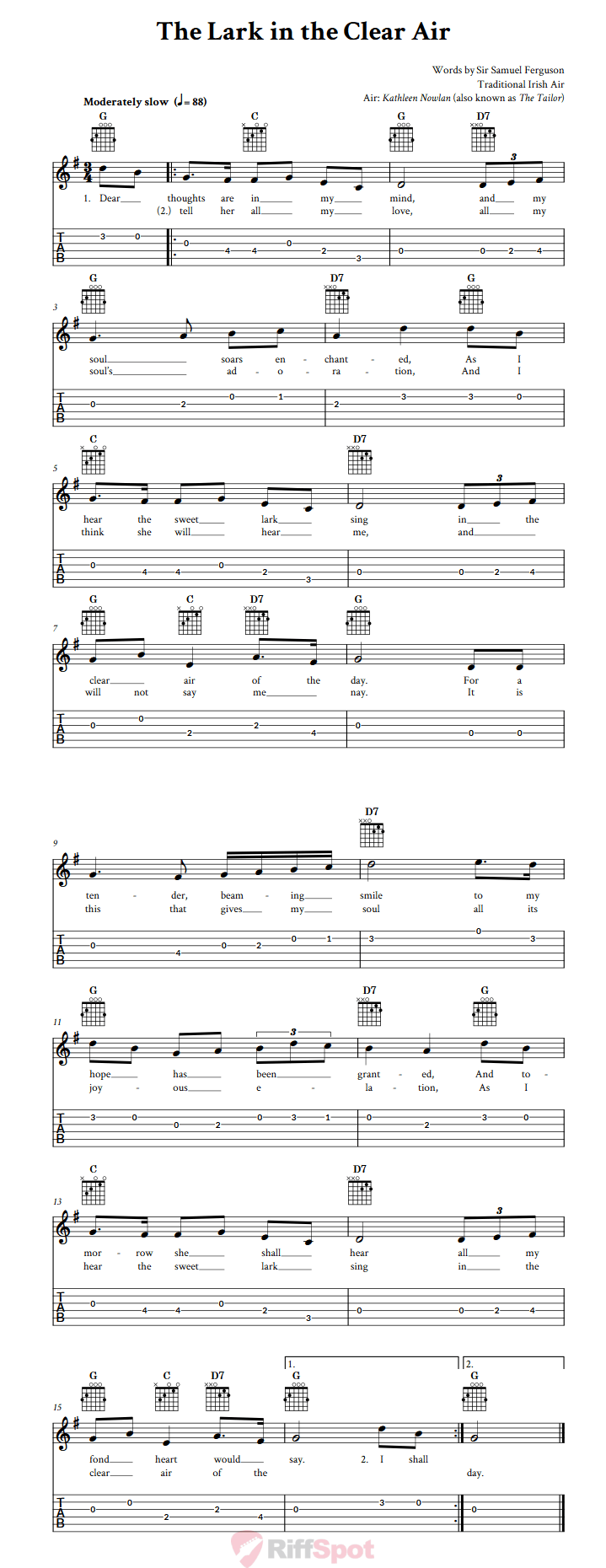 The Lark in the Clear Air Guitar Tab