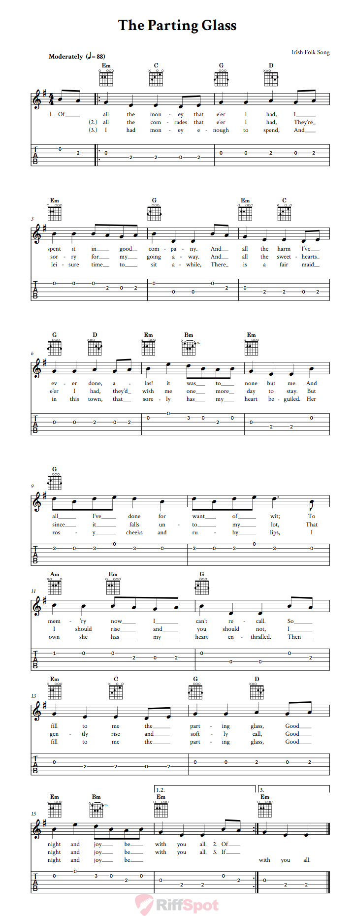 The Parting Glass Guitar Tab