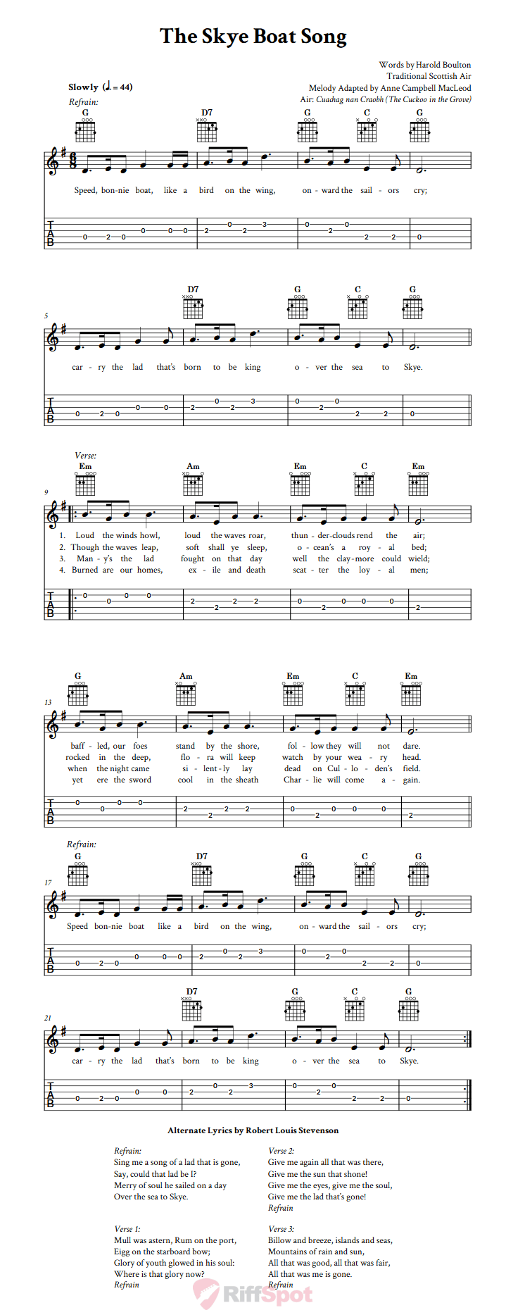 The Skye Boat Song Guitar Tab