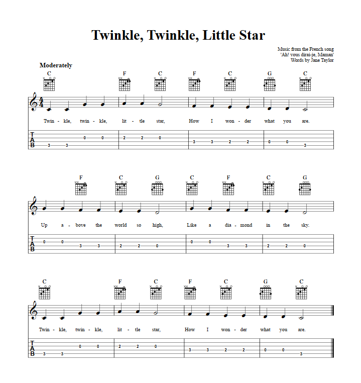Twinkle, Twinkle, Little Star Guitar Tab