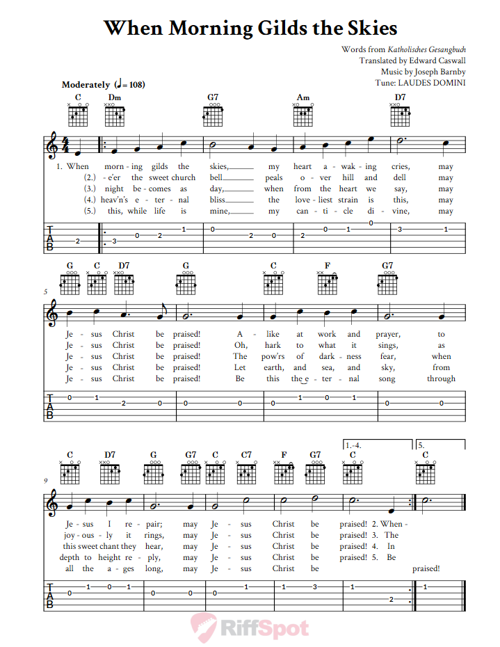 When Morning Gilds the Skies Guitar Tab