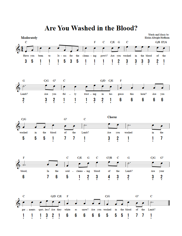 Are You Washed in the Blood? Kalimba Tab