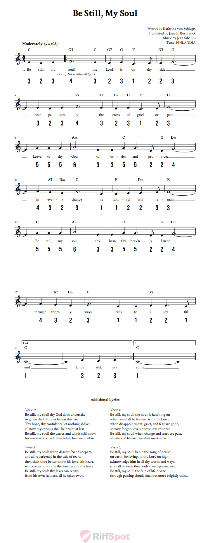 Be Still, My Soul Kalimba Tab