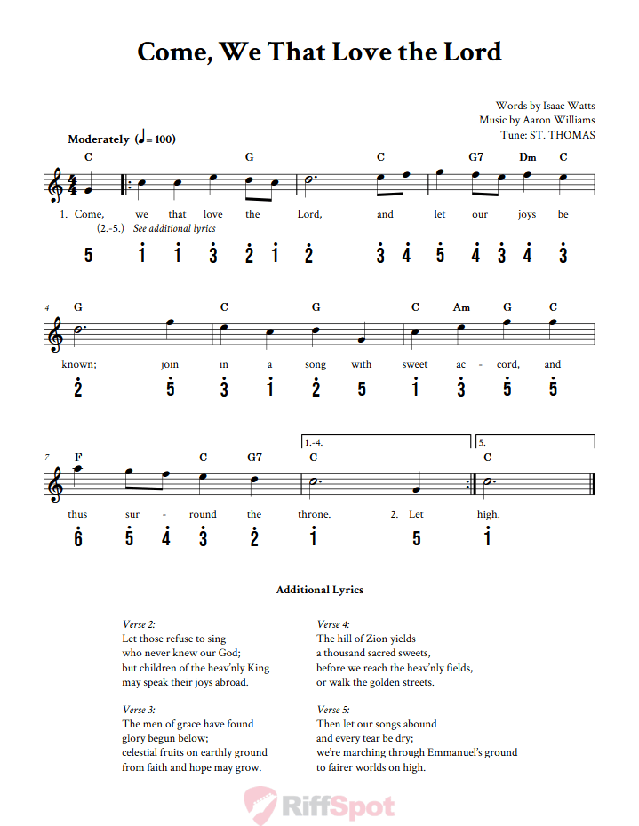 Come, We That Love the Lord Kalimba Tab