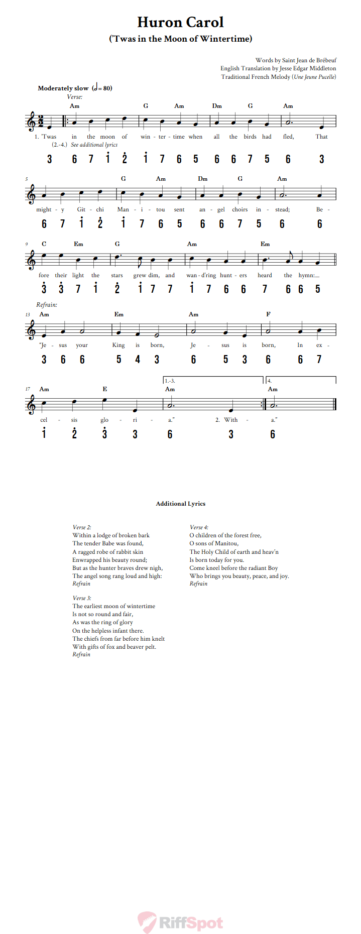 Huron Carol Kalimba Tab