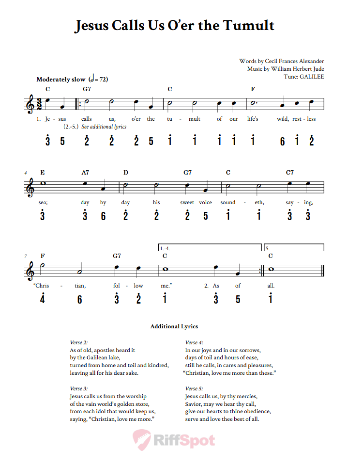 Jesus Calls Us O'er the Tumult Kalimba Tab