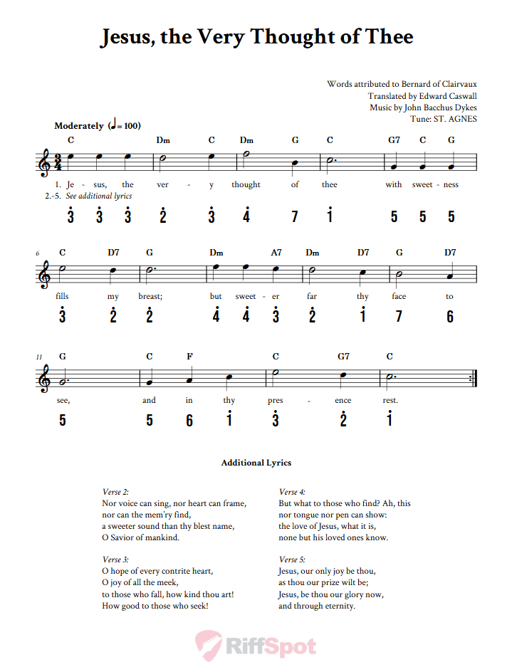 Jesus, the Very Thought of Thee Kalimba Tab