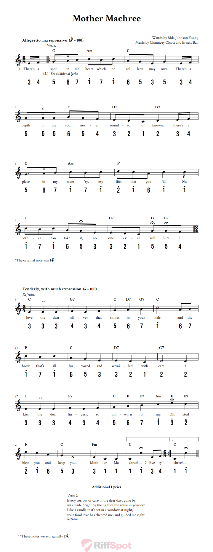 Mother Machree Kalimba Tab