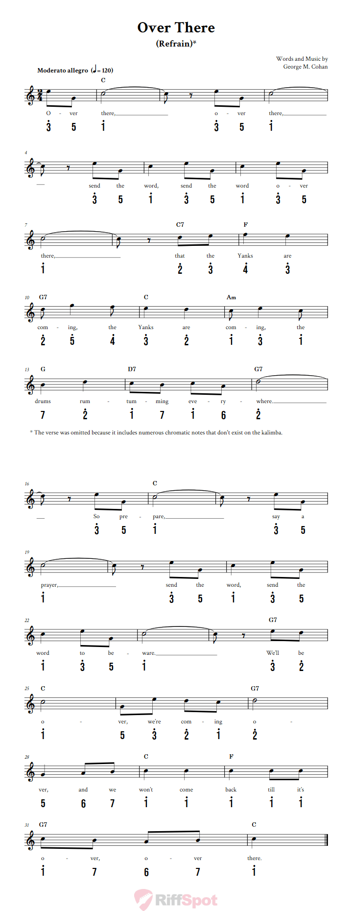 Over There Kalimba Tab