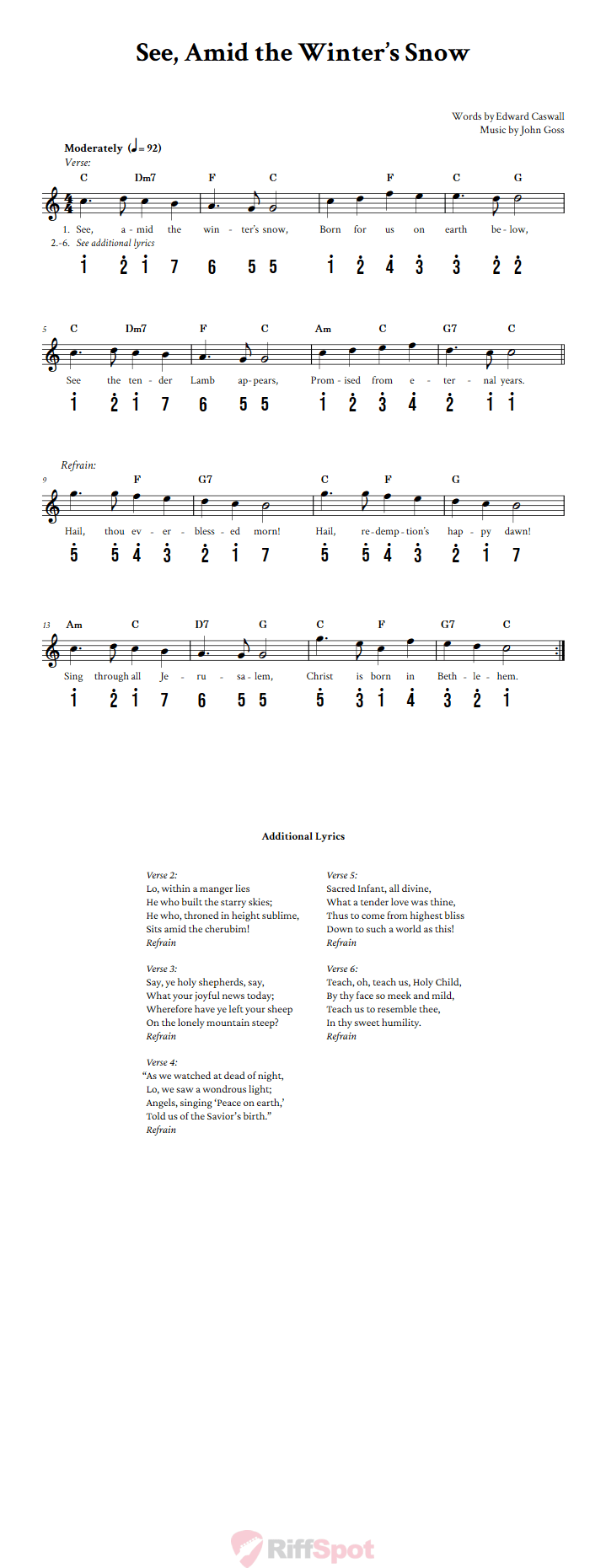 See, Amid the Winter's Snow Kalimba Tab