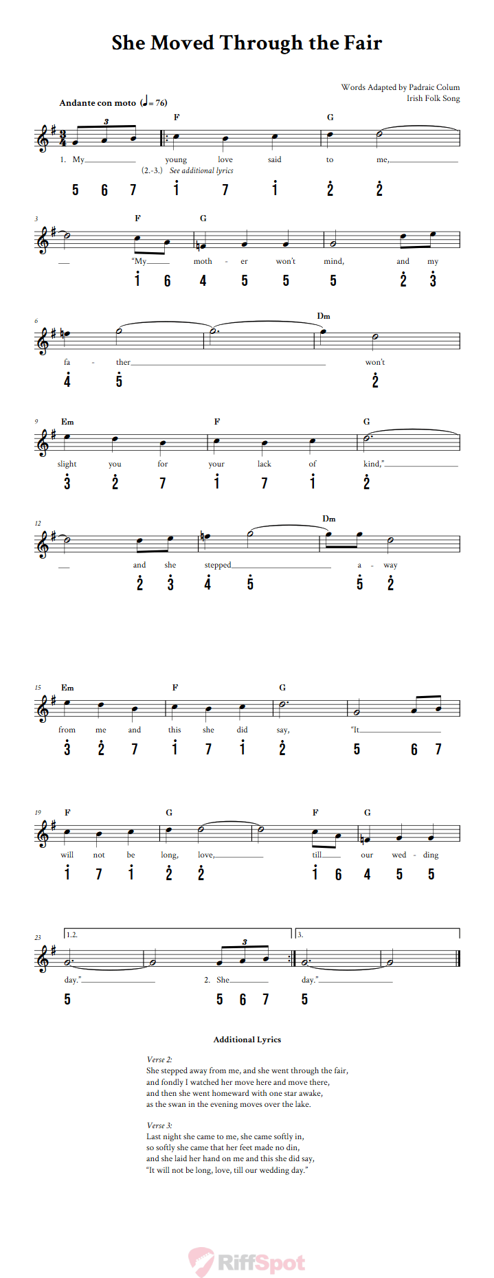 She Moved Through the Fair Kalimba Tab