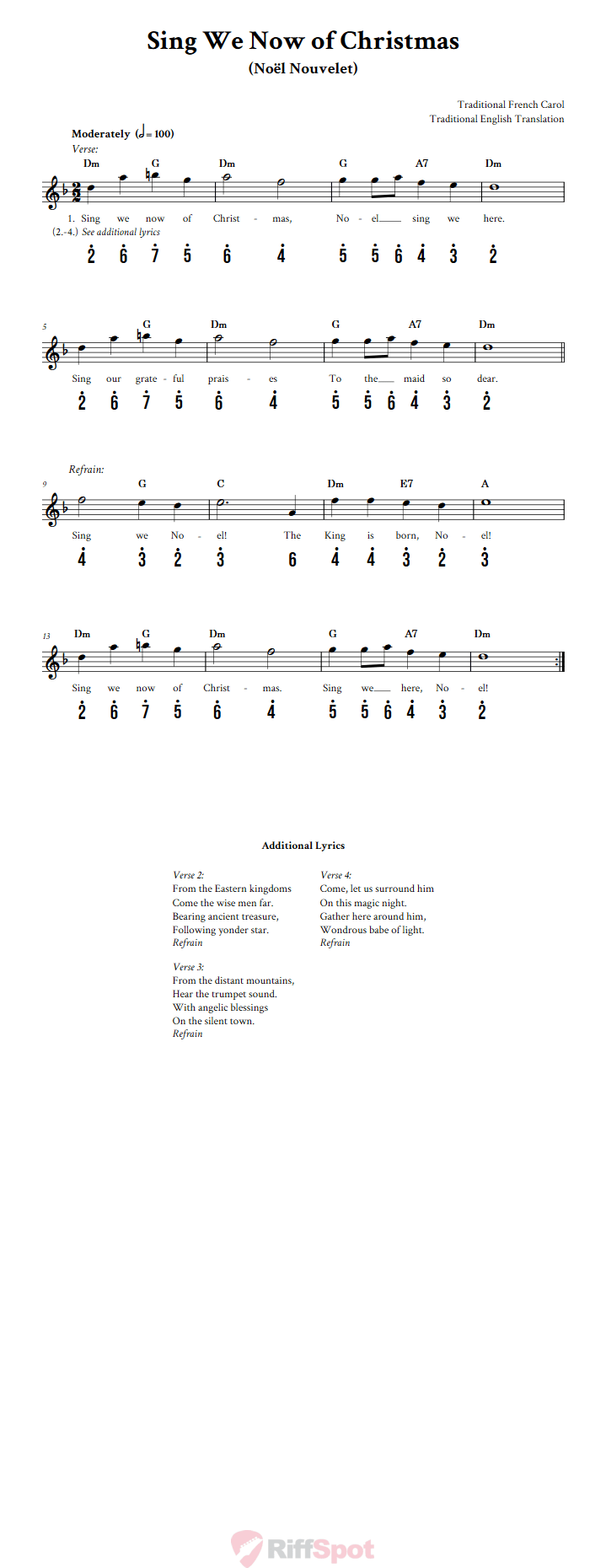 Sing We Now of Christmas Kalimba Tab