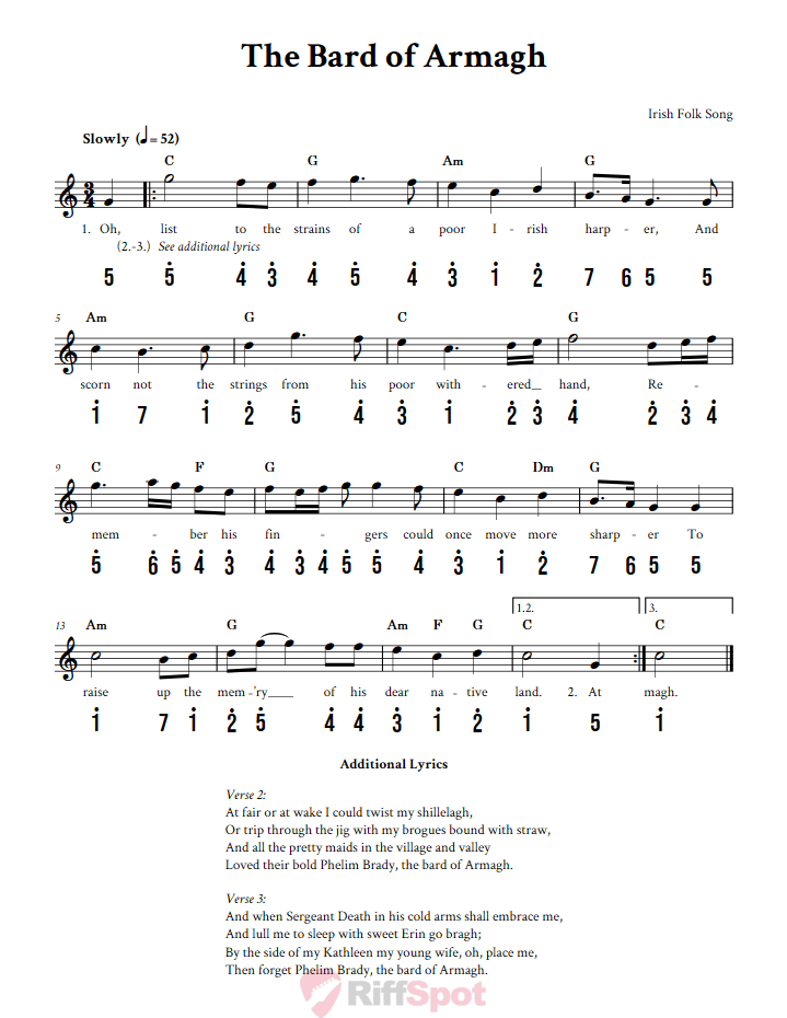 The Bard of Armagh Kalimba Tab