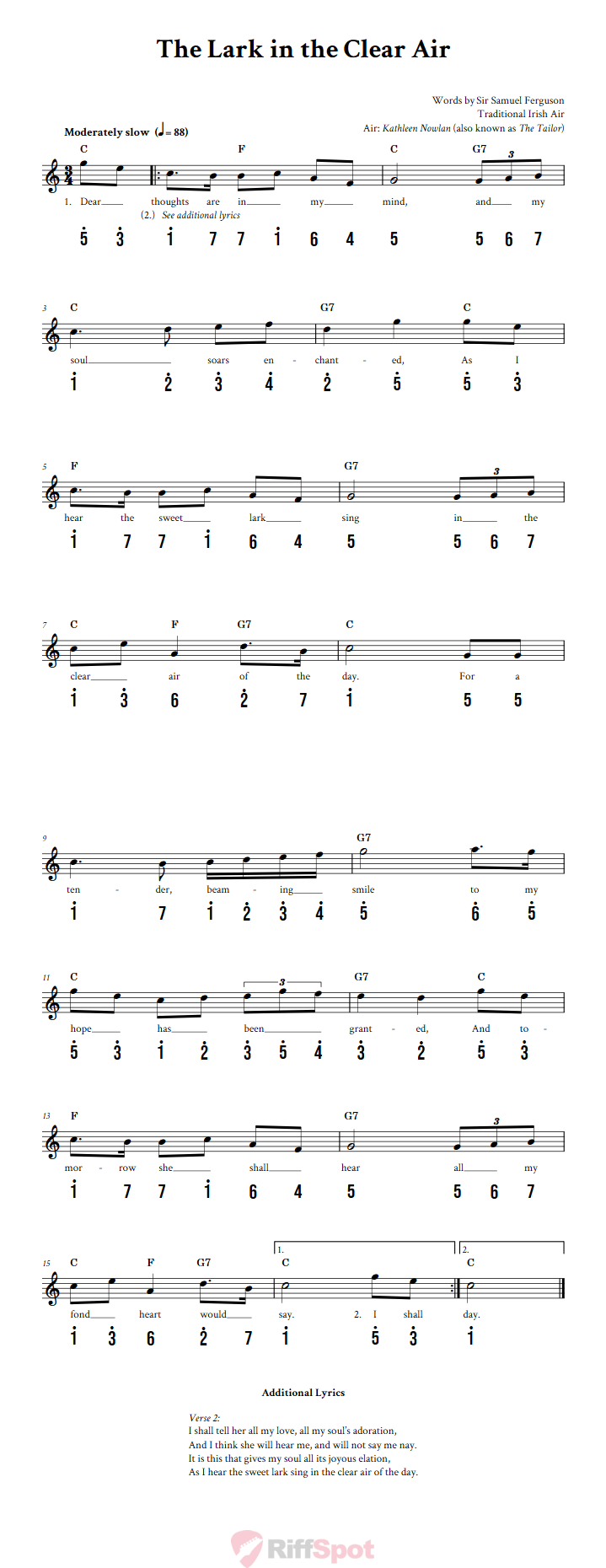 The Lark in the Clear Air Kalimba Tab