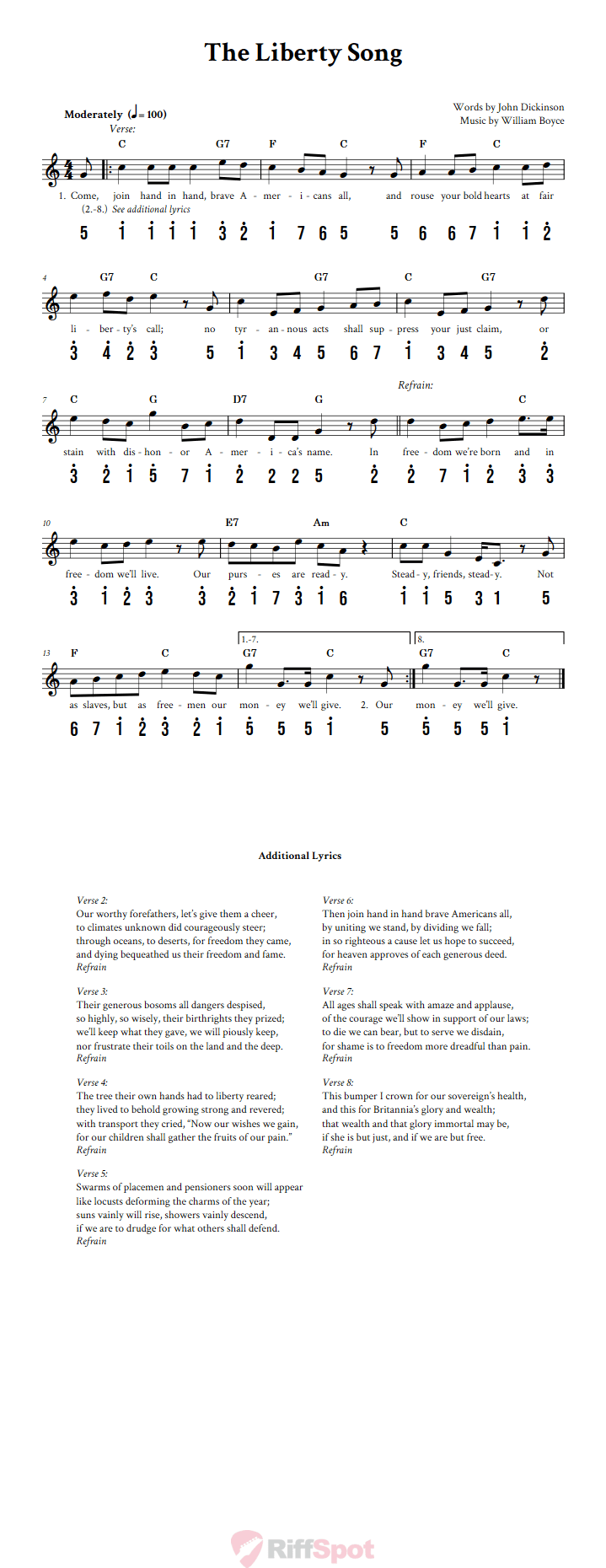 The Liberty Song Kalimba Tab