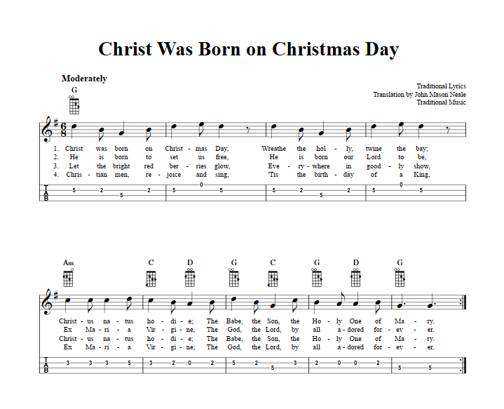 Christ Was Born on Christmas Day Mandolin Tab