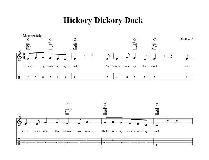 Hickory Dickory Dock Mandolin Tab