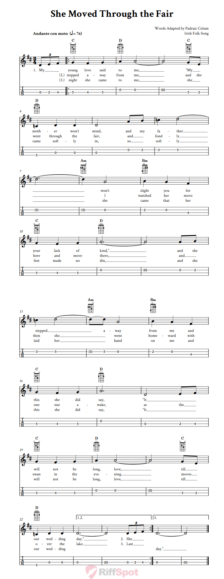 She Moved Through the Fair Mandolin Tab
