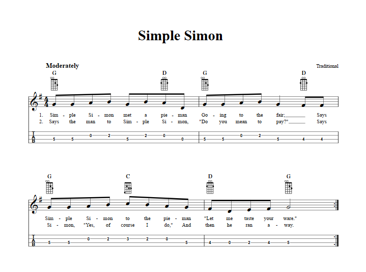 Simple Simon Mandolin Tab
