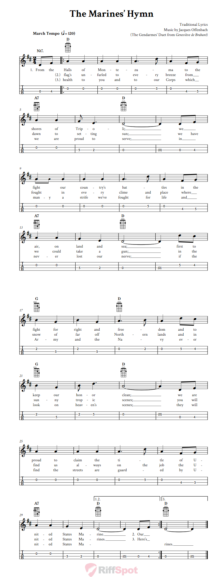 The Marines' Hymn Mandolin Tab