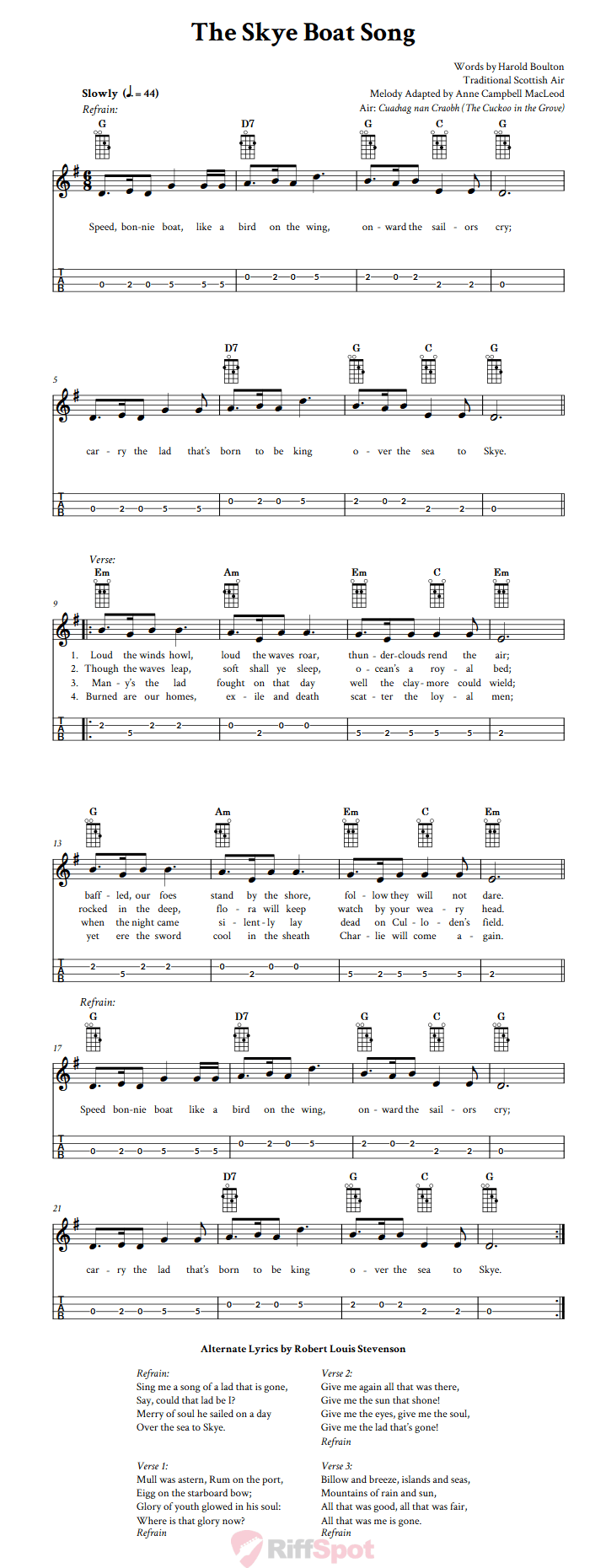 The Skye Boat Song Mandolin Tab