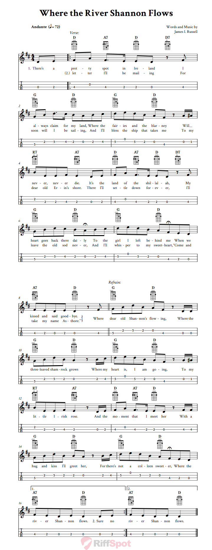 Where the River Shannon Flows Mandolin Tab