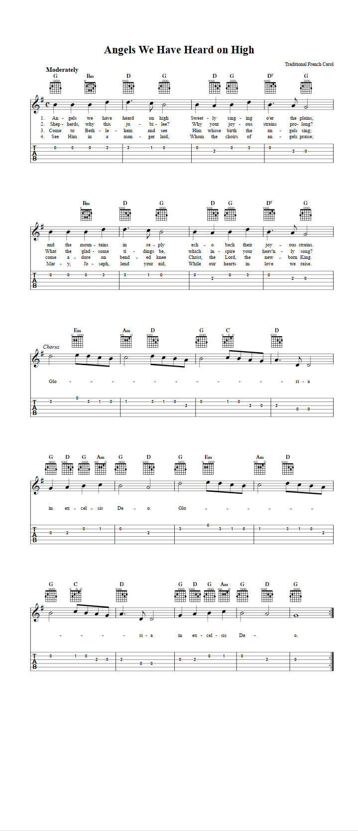 Angels We Have Heard On High: Chords, Sheet Music, And Tab For Guitar ...