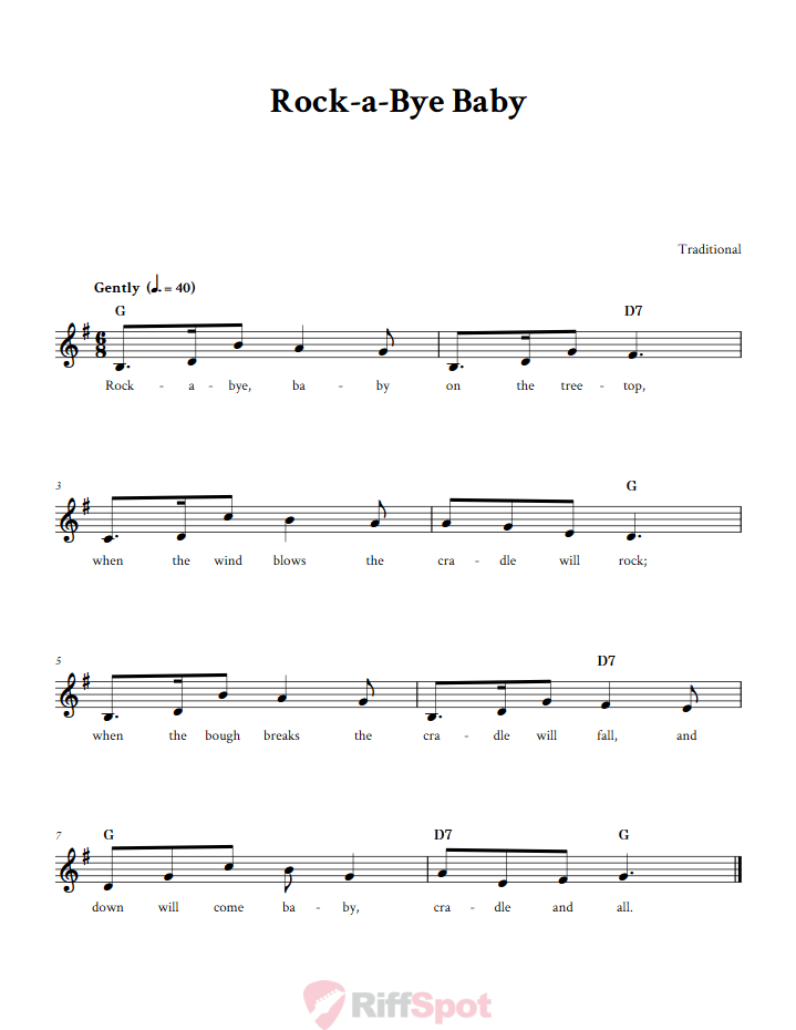 Rock-a-Bye Baby: Chords, Lyrics, and Sheet Music for C Instruments