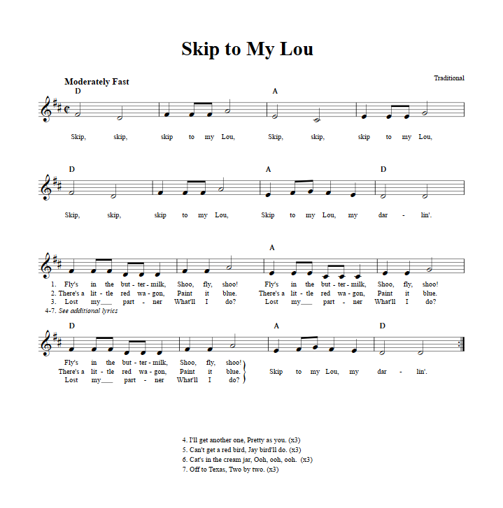 Skip To My Lou: Chords, Lyrics, And Sheet Music For B-Flat Instruments