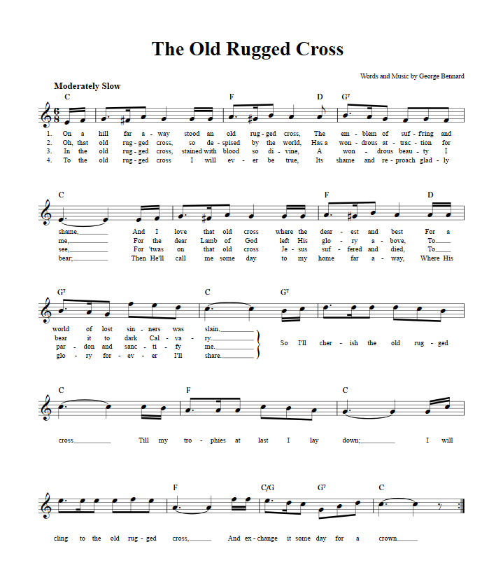 Printable Free Printable Printable The Old Rugged Cross Sheet Music