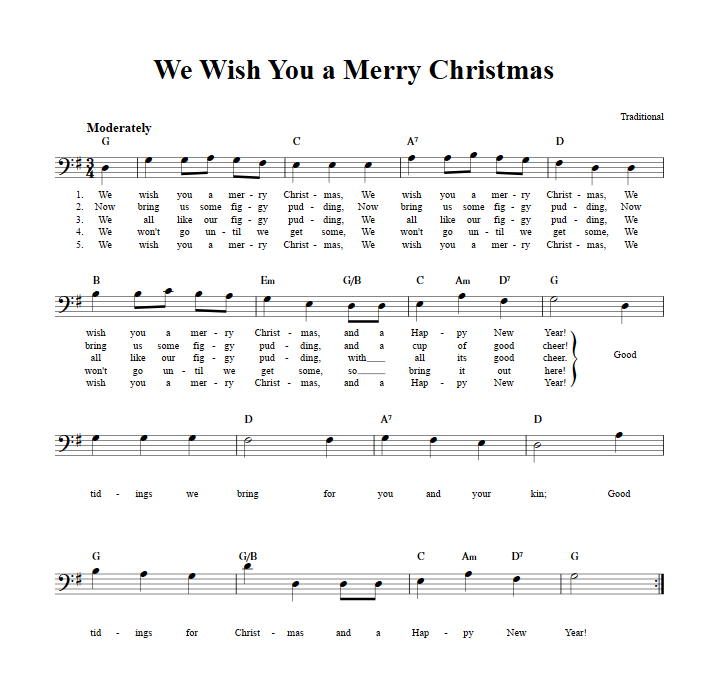 wi wish you a merry christmas piano sheets