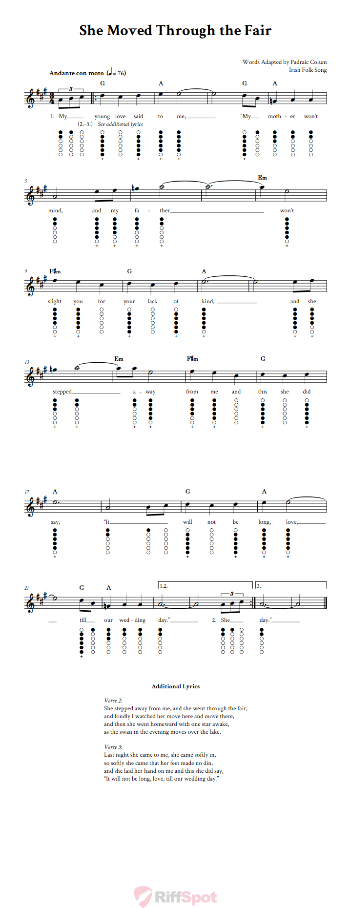 She Moved Through the Fair Tin Whistle Tab