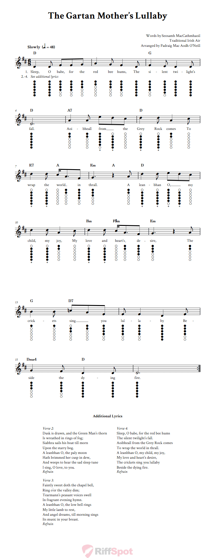 The Gartan Mother's Lullaby Tin Whistle Tab
